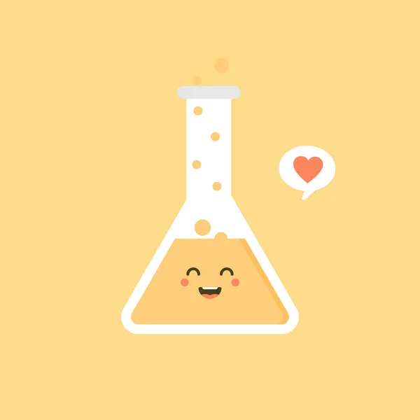 Kawaii Bonito Personagem Erlenmeyer Frasco Químico Design Plano Ilustração Vetorial —  Vetores de Stock