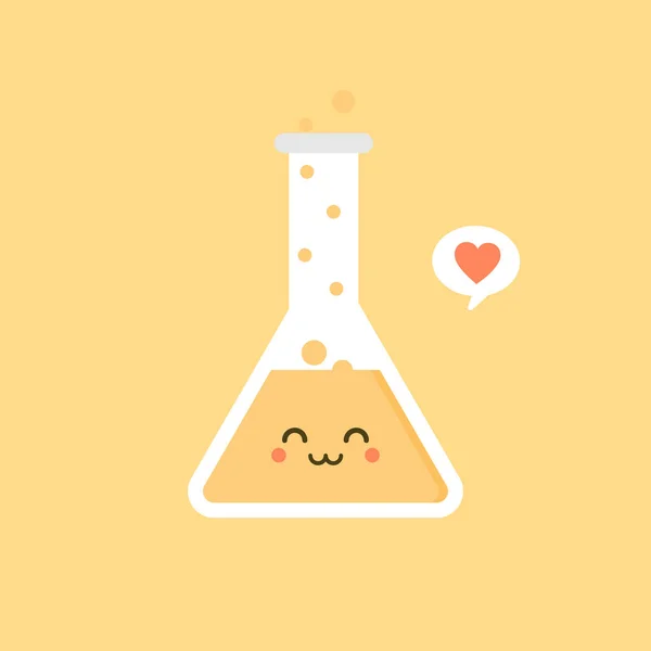 Kawaii Bonito Personagem Erlenmeyer Frasco Químico Design Plano Ilustração Vetorial —  Vetores de Stock