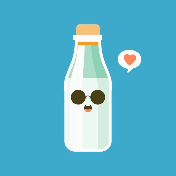 Χαριτωμένο Μπουκάλι Γάλα Γυαλί Κινουμένων Σχεδίων Χαρακτήρα Χαμογελαστό Πρόσωπο Χαρούμενη — Διανυσματικό Αρχείο