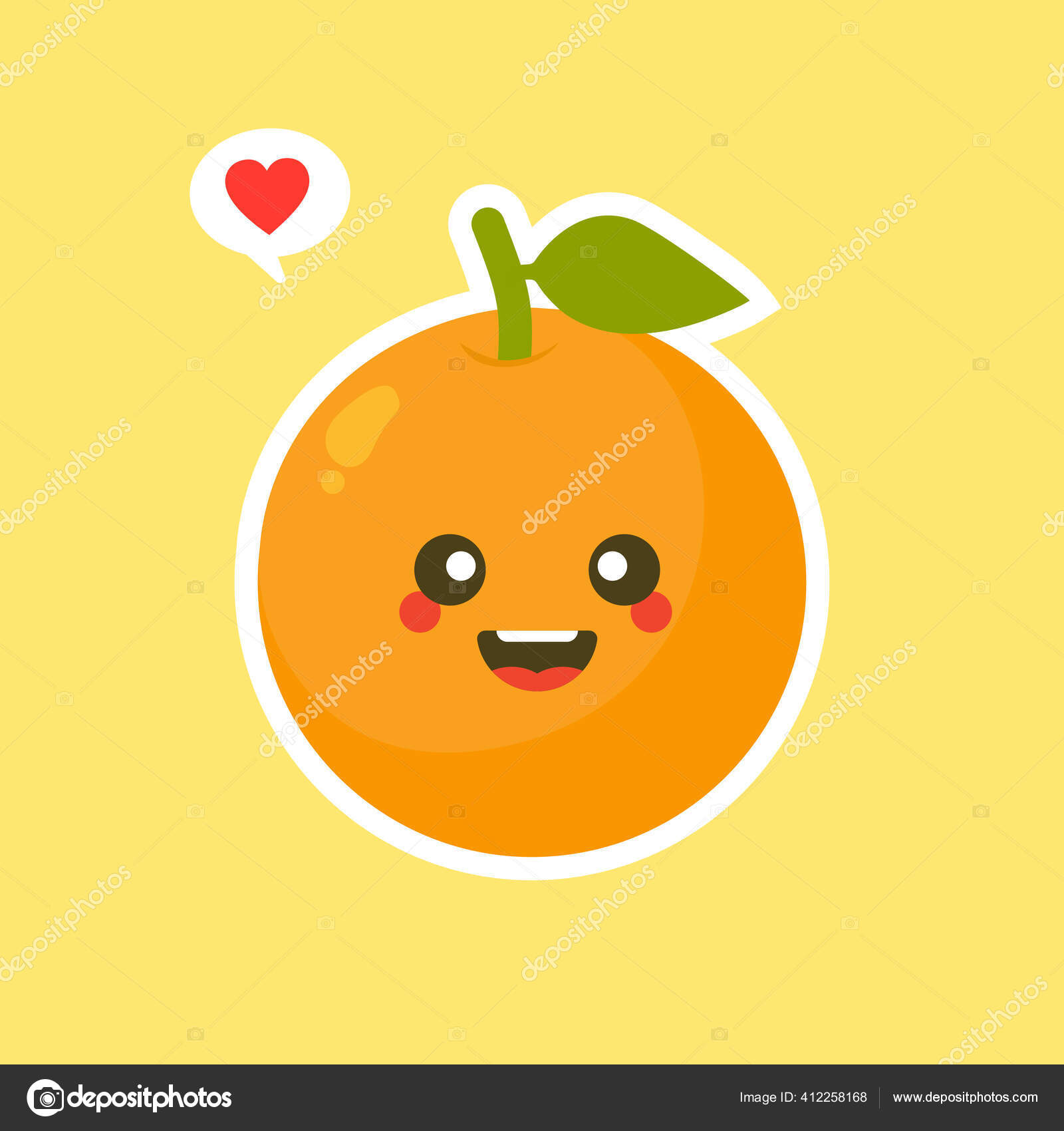 オレンジ色の背景ベクトルに隔離されたかわいいとカワイイフルーツ漫画のキャラクター 面白い正と優しいオレンジの顔のアイコン 幸せな笑顔の漫画の顔の食べ物  コミカルなフルーツマスコット ストックベクター ©diplograma 412258168, image size:1600x1700