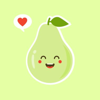 Komik, mutlu, mutlu, gülümseyen avokado. Vektör düz çizgi film karakteri Kawaii illüstrasyon simgesi. Renk arkaplanından izole edilmiş. Meyve avokadosu kavramı