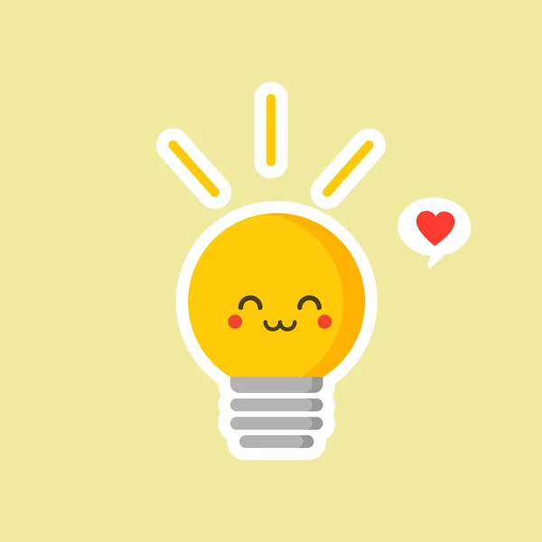 電球型ベクトル図です 輝く黄色の電球色の背景 面白い感情を持つ絵文字電球 手描きベクトルイラスト アイデアの創造的な概念 — ストックベクタ