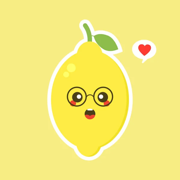有趣的和Kawaii柠檬字符快乐的表达 卡通矢量图解孤立在色彩背景上 有趣的柠檬角色 吉祥物 — 图库矢量图片