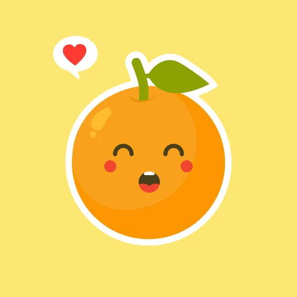 Laranja Bonito Kawaii Fruta Personagem Cartoon Isolado Vetor Fundo Cor — Vetor de Stock