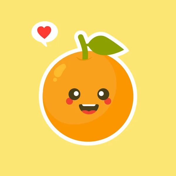 Orange Cute Kawaii Fruit Cartoon Character Isolated Color Background Vector — Stock Vector