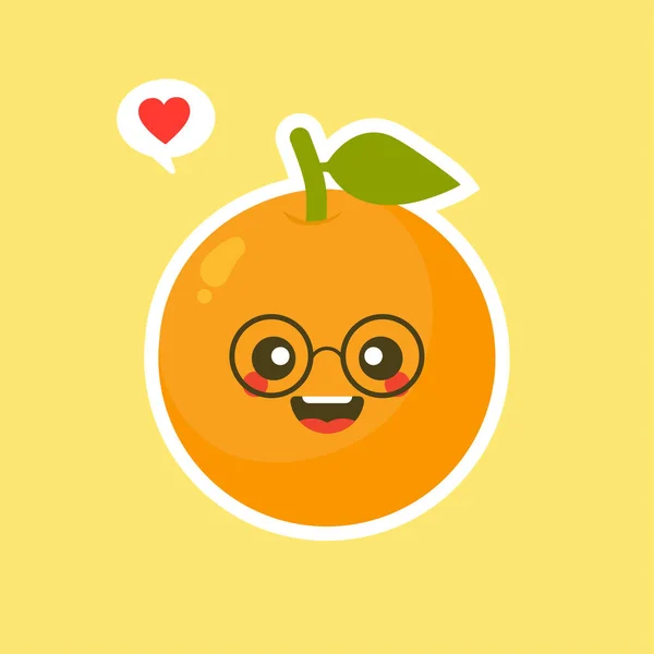 Orange Mignon Kawaii Fruit Personnage Dessin Animé Isolé Sur Fond — Image vectorielle