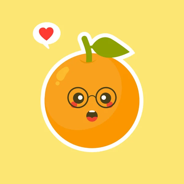 Orange Mignon Kawaii Fruit Personnage Dessin Animé Isolé Sur Fond — Image vectorielle