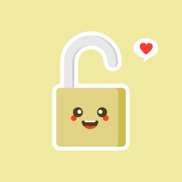 Ouvrir Icône Cadenas Coffre Fort Cadenas Sécurisé Kawaii Caractère Icône — Image vectorielle