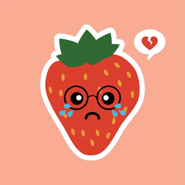 色の背景ベクトルイラストに隔離されたかわいいフルーツストロベリー漫画のキャラクター 面白い正と優しいイチゴの絵文字の顔のアイコン カワイイ笑顔漫画顔 Emojidex 絵文字デックス コミカルなフルーツ ストックベクター C Diplograma