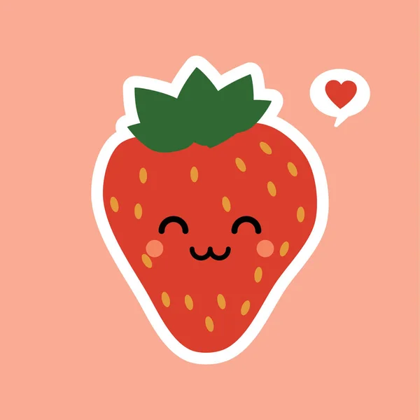 可爱的草莓卡通人物分离的色彩背景矢量插图 有趣的正面和友好草莓情感的脸上图标 卡瓦笑卡通片面对食物情感 滑稽的水果 — 图库矢量图片