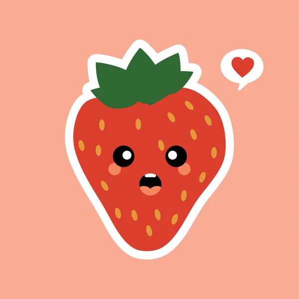 Lindo Personaje Dibujos Animados Fresa Fruta Aislado Ilustración Vectorial Fondo — Vector de stock