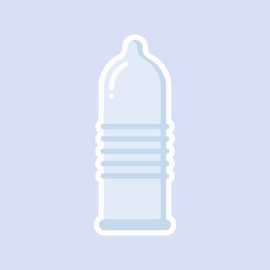 Renkli arka planda kondom ikonu vektörü. Modern sağlık ve güvenli seksin düz vektör kondom sembolü. Doğum kontrol kavramı, web tasarımı, posterler, kartlar, paket, HIV AIDS kampanyası ve seks dükkanı