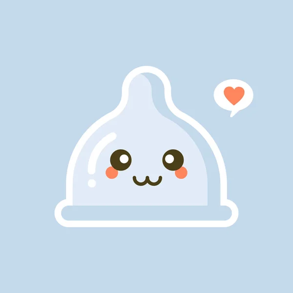 Şirin Kawaii Kondomu Şekilli Komik Emoticonlar Lateks Doğum Kontrol Emojisi — Stok Vektör