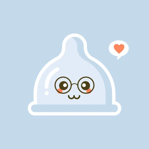 Lindo Kawaii Condón Forma Divertidos Emoticonos Símbolos Emoji Anticoncepción Látex — Vector de stock