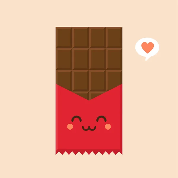 Słodkie Kawaii Chocolate Bar Postać Ikona Płaska Ilustracja Ikony Wektora — Wektor stockowy