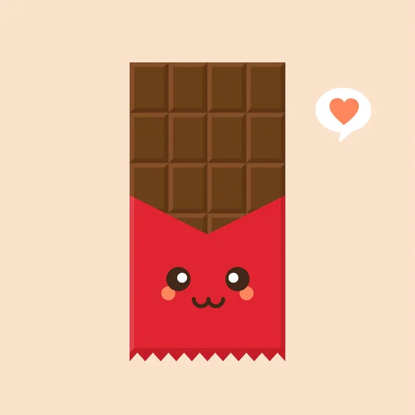 Carino Kawaii Icona Del Personaggio Della Barra Cioccolato Illustrazione Piatta — Vettoriale Stock