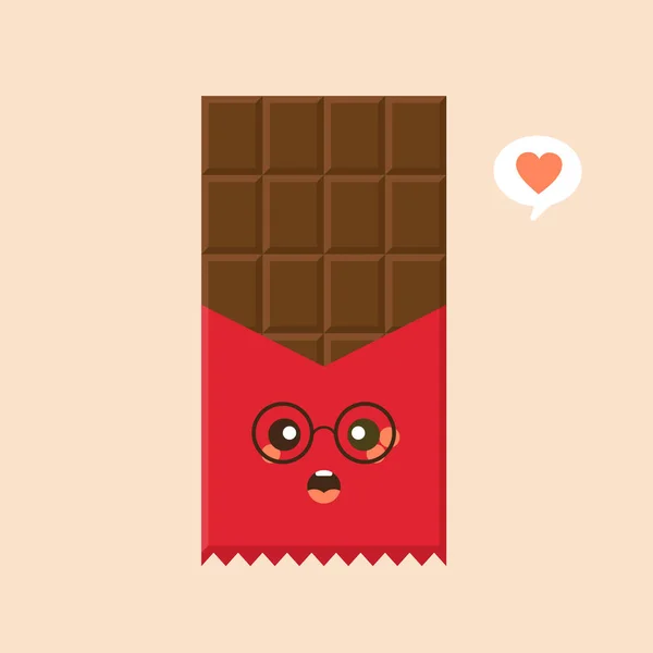 Bonito Kawaii Ícone Caráter Barra Chocolate Ilustração Plana Ícone Vetor — Vetor de Stock