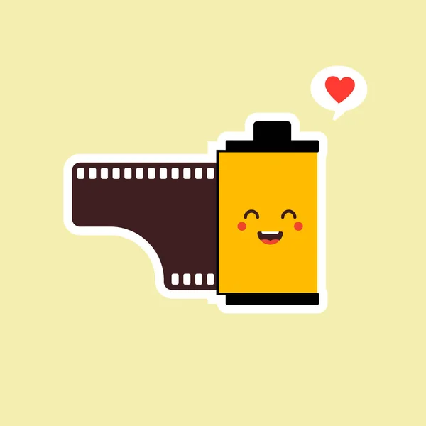 Roll Film Flache Designvektorillustration Kawaii Camera Roll Film Emoji Mit — Stockvektor