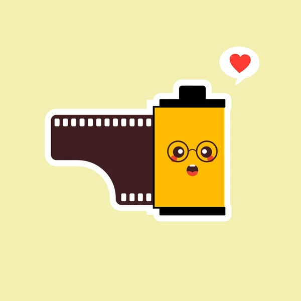 Roll Film Flache Designvektorillustration Kawaii Camera Roll Film Emoji Mit — Stockvektor