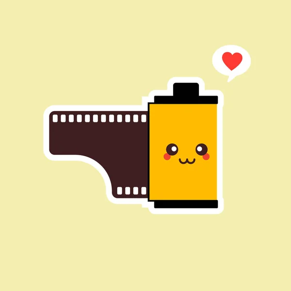 Roll Film Flache Designvektorillustration Kawaii Camera Roll Film Emoji Mit — Stockvektor