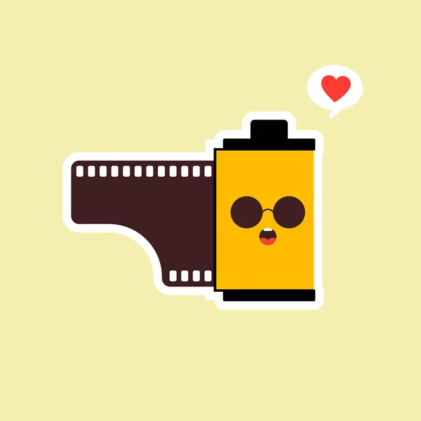 Rolo Filme Design Plano Ilustração Vetorial Câmera Kawaii Rolo Emoji — Vetor de Stock