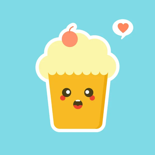 Cupcakes Con Cara Bonita Kawaii Personajes Cómicos Dibujos Animados Vectoriales — Archivo Imágenes Vectoriales