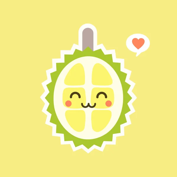 Frutos Durianos Engraçados Kawaii Personagem Durian Bonito Com Expressão Facial — Vetor de Stock