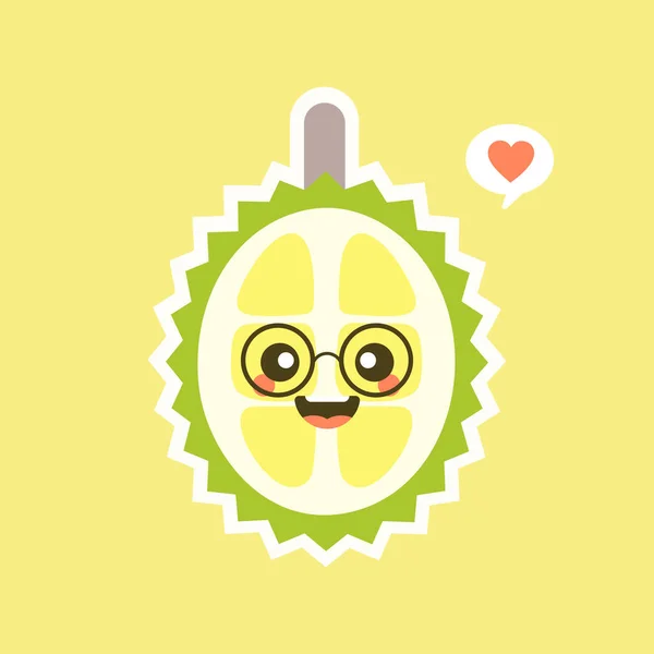 Grappig Kawaii Durian Fruit Schattig Duriaans Karakter Met Gezichtsuitdrukking Emoji — Stockvector