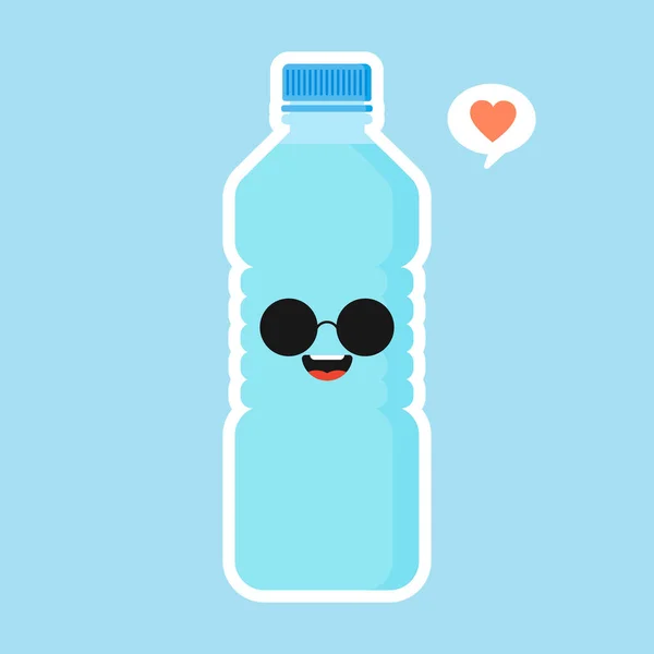 Cute Kawaii Cartoon Mineral Water Character Funny Water Bottle Concept — Stock Vector