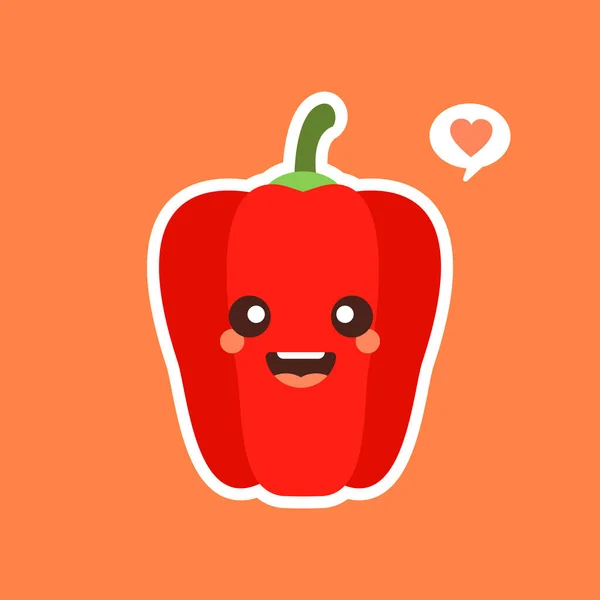 Roztomilá Kawaiská Červená Paprika Koncept Zdravého Jídla Pepř Emoji Emotikonem — Stockový vektor