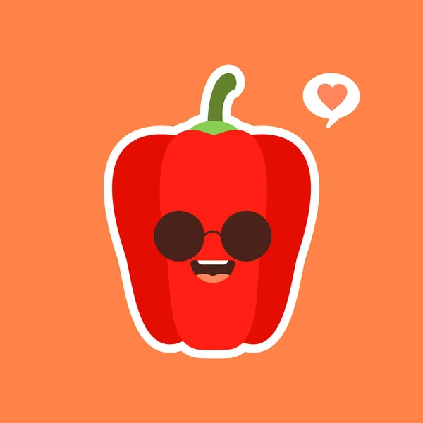 Niedlich Und Kawaii Roten Paprika Gesundes Essen Pfeffer Mit Emoji — Stockvektor