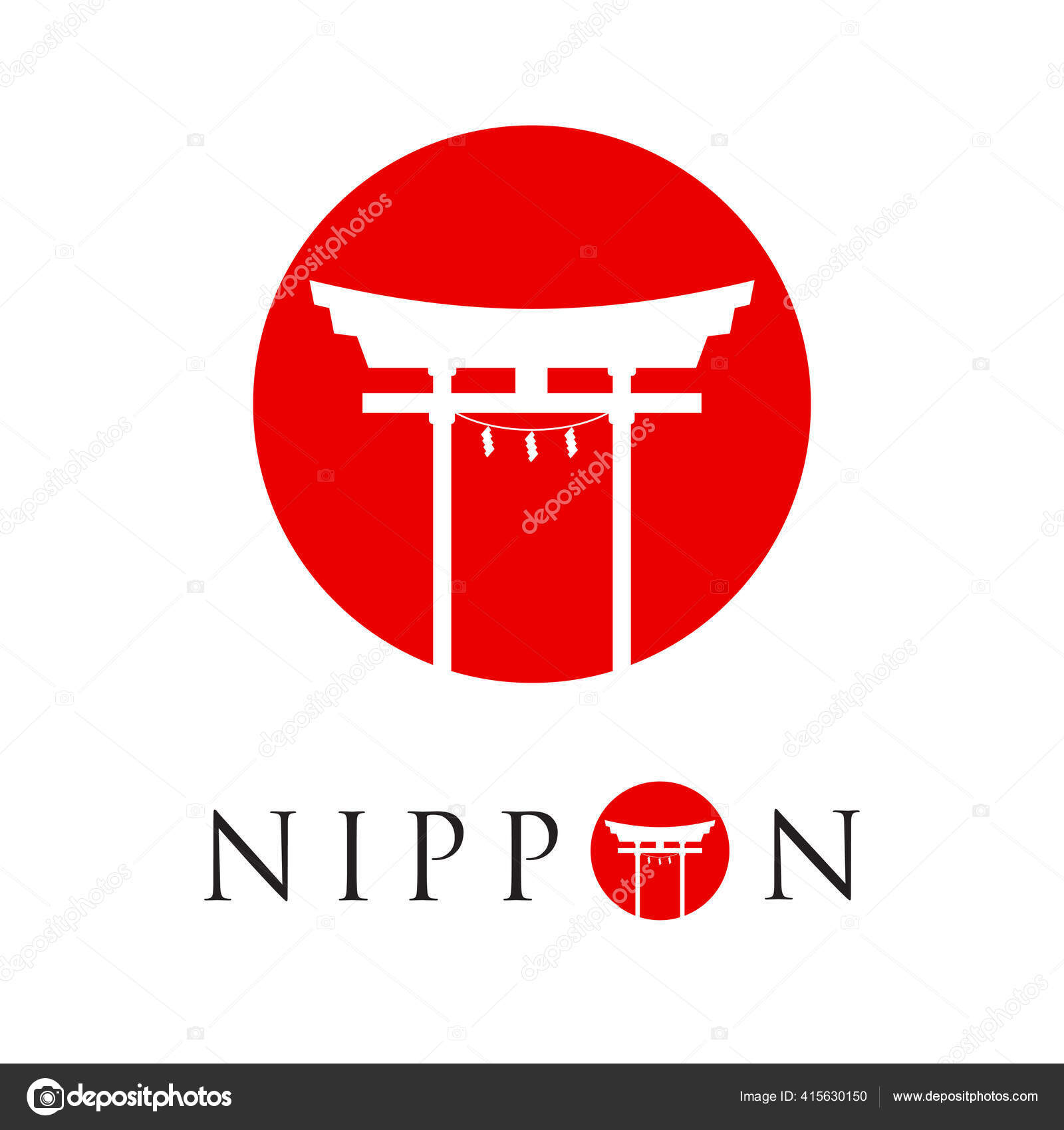 日本の鳥居 日本のシンボル 神道の宗教 赤い木製の神聖な鳥のアーチ 古代の入り口 東の遺産やランドマーク 東洋の宗教建築  フラットデザインベクトルイラスト ストックベクター ©diplograma 415630150