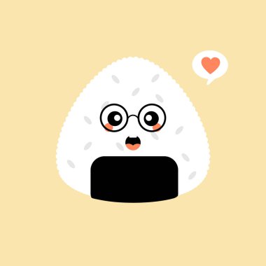 Vektör çizimi. Onigiri şirin ve kawaii karakter logosu tasarımı. Japon pirinç topu.