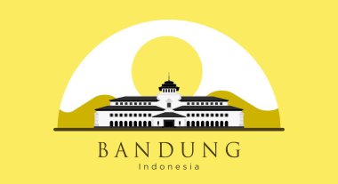 Gedung Sate Düz Stil Vektör İlülasyonu Bandung Simgesi, Batı Java, Endonezya