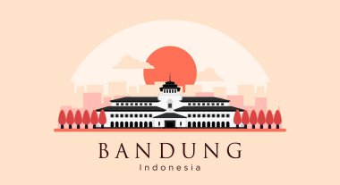 Gedung Sate Düz Stil Vektör İlülasyonu Bandung Simgesi, Batı Java, Endonezya