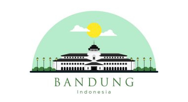 Gedung Sate Düz Stil Vektör İlülasyonu Bandung Simgesi, Batı Java, Endonezya