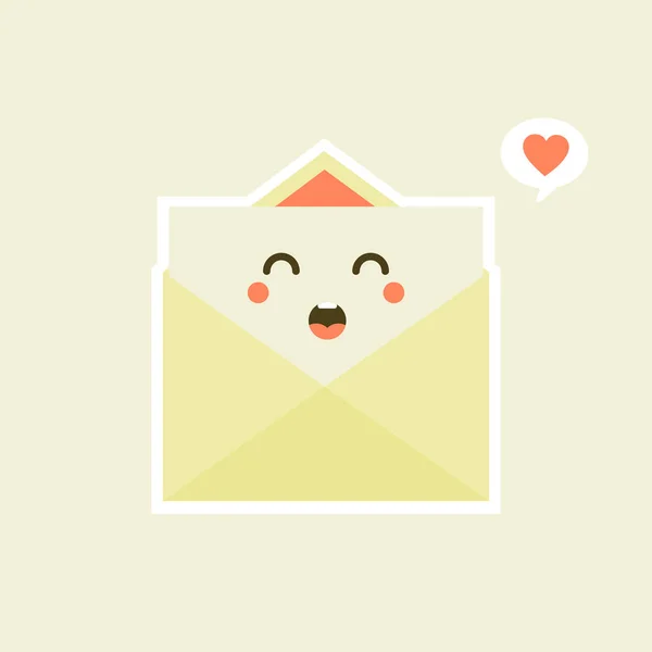 Leuke Kawaii Glimlachende Vrolijke Envelop Papieren Brief Vector Platte Cartoon — Stockvector