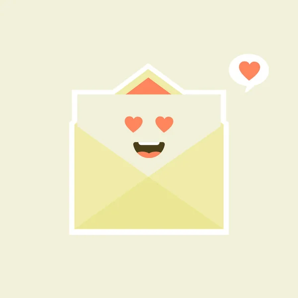 Leuke Kawaii Glimlachende Vrolijke Envelop Papieren Brief Vector Platte Cartoon — Stockvector