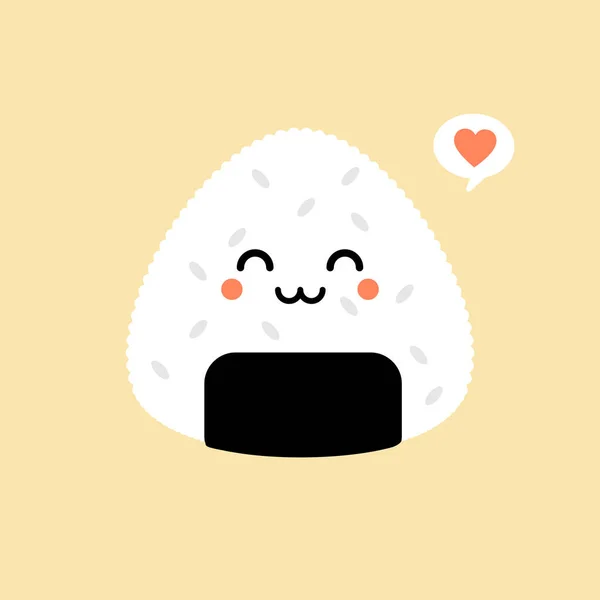 Vectorillustratie Onigiri Schattig Kawaii Karakter Logo Ontwerp Japanse Rijstbal — Stockvector