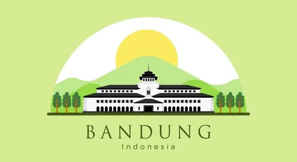 Gedung Sate Flat Style Vector Illustration Icono Bandung Java Occidental — Archivo Imágenes Vectoriales