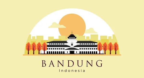 Gedung Sate Platt Stil Vektor Illustration Ikonen Bandung West Java — Stock vektor