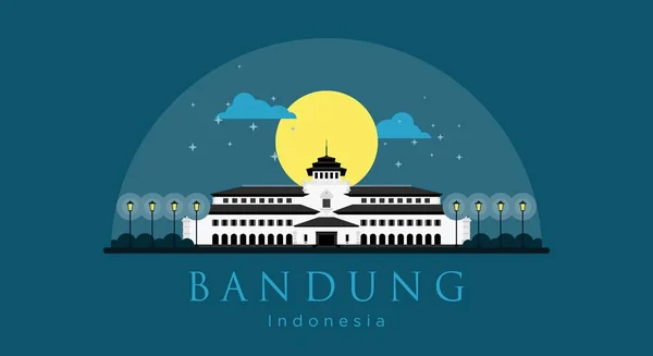 Gedung Sate Flat Style Vector Illustration Icono Bandung Java Occidental — Archivo Imágenes Vectoriales