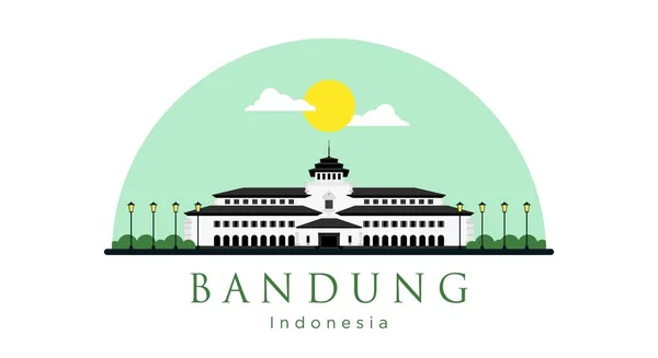 Gedung Sate Platt Stil Vektor Illustration Ikonen Bandung West Java — Stock vektor