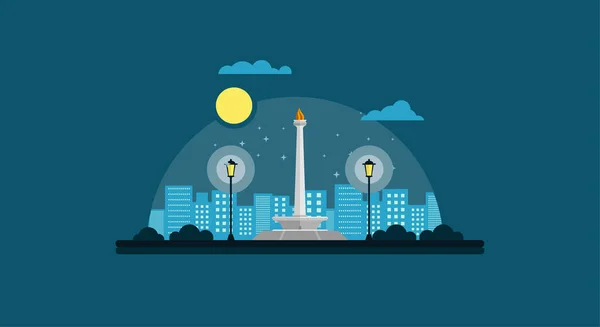 Monas Flat Vector Design Illusztráció Indonézia Nemzeti Emlékműve Jakarta Város — Stock Vector