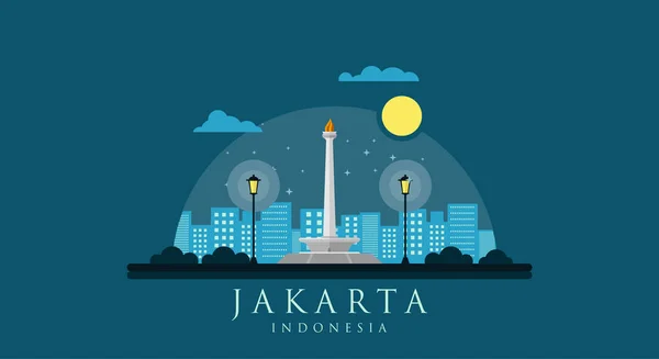 Ilustrasi Desain Vektor Monas Flat Monumen Nasional Indonesia Markah Tanah - Stok Vektor