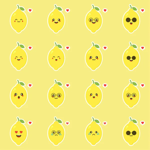 Набір Милих Кумедних Лимонних Персонажів Різними Виразами Обличчя Мультфільм Векторні — стоковий вектор