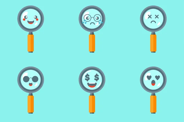 Lupe Mit Verschiedenen Emojis Nette Lupe Vector Illustration Cooler Pose — Stockvektor