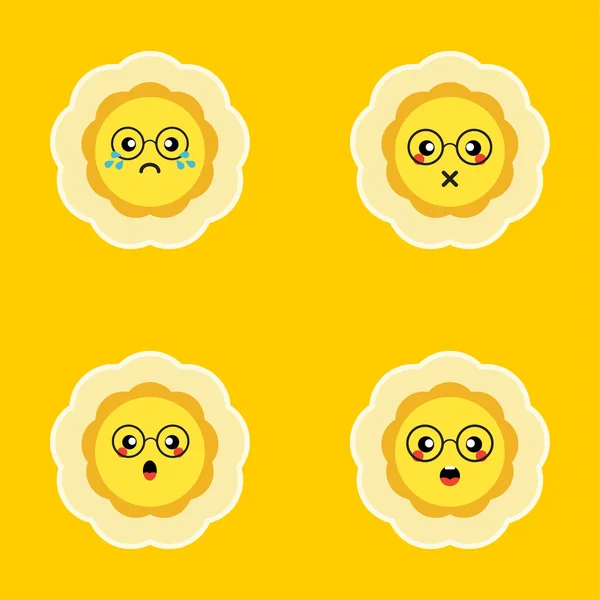 Sonnenblume Satz Flachen Stil Vektor Illustration Sammlung Von Differenz Emoticon — Stockvektor