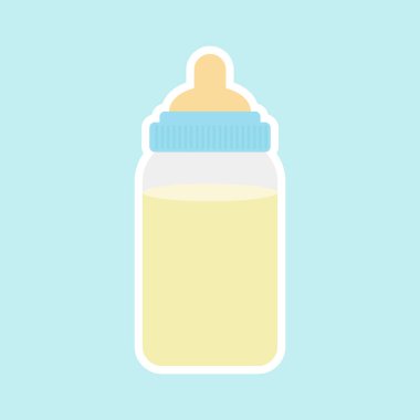 Bebek süt şişesi düz tasarım. Süt şişesi düz tasarım. Çocuk için taze ekolojik içecek konsepti