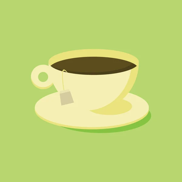 一杯茶与蒸汽浴说明 茶点时间概念 茶杯的平整设计与分离 茶杯在平面设计上被隔离 矢量说明 — 图库矢量图片